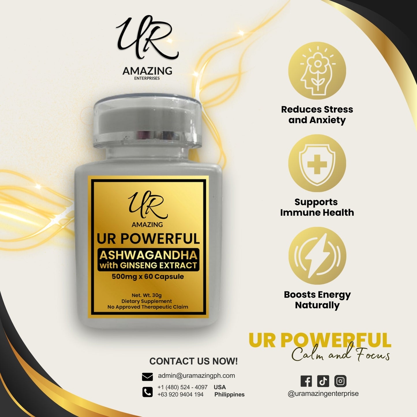 UR POWERFUL Ashwagandha with Ginseng Extract Capsules (500mg x 60 capsule)